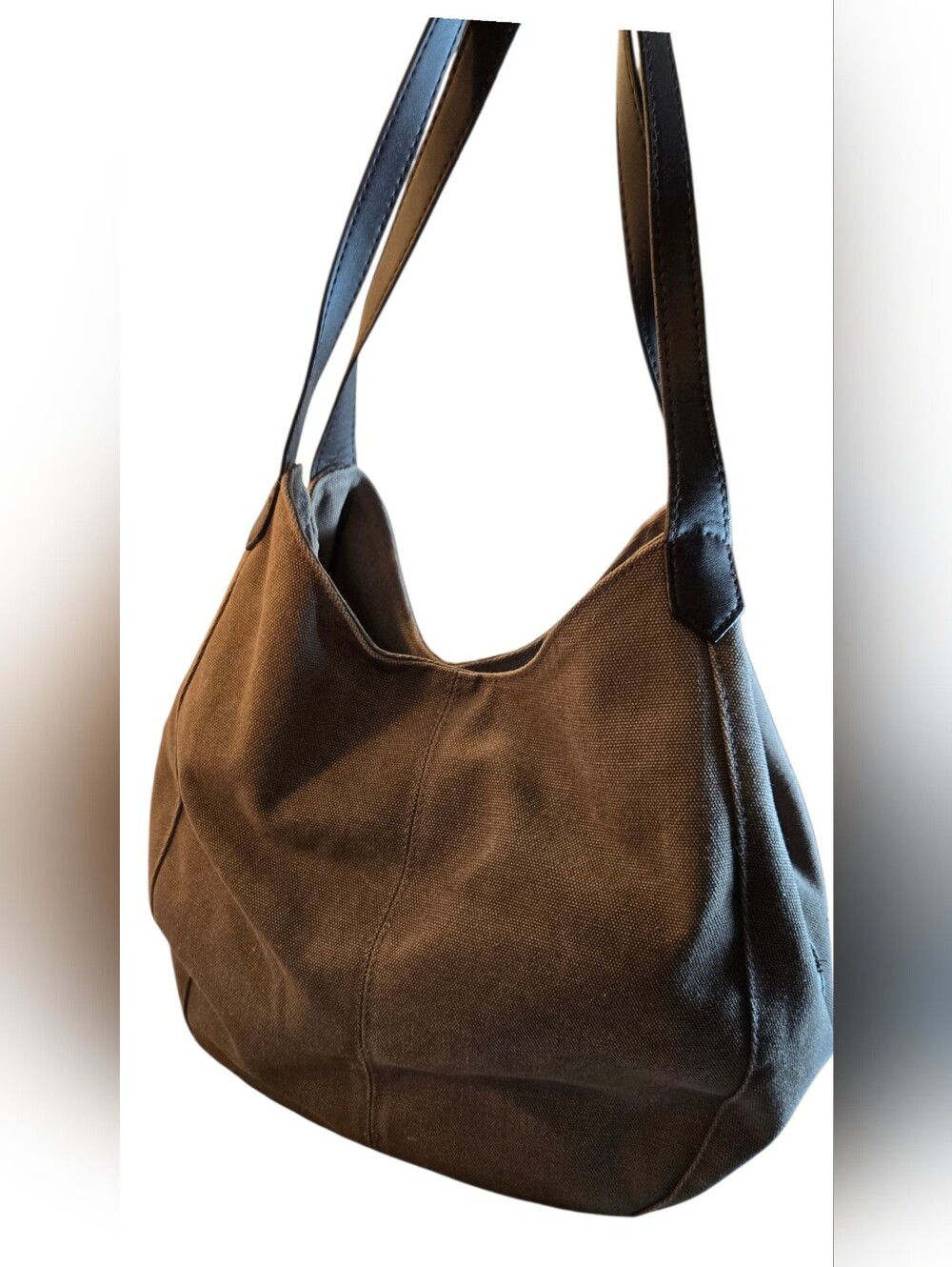 HoBo Canvas Shoulder Bag with Dark Leather Straps